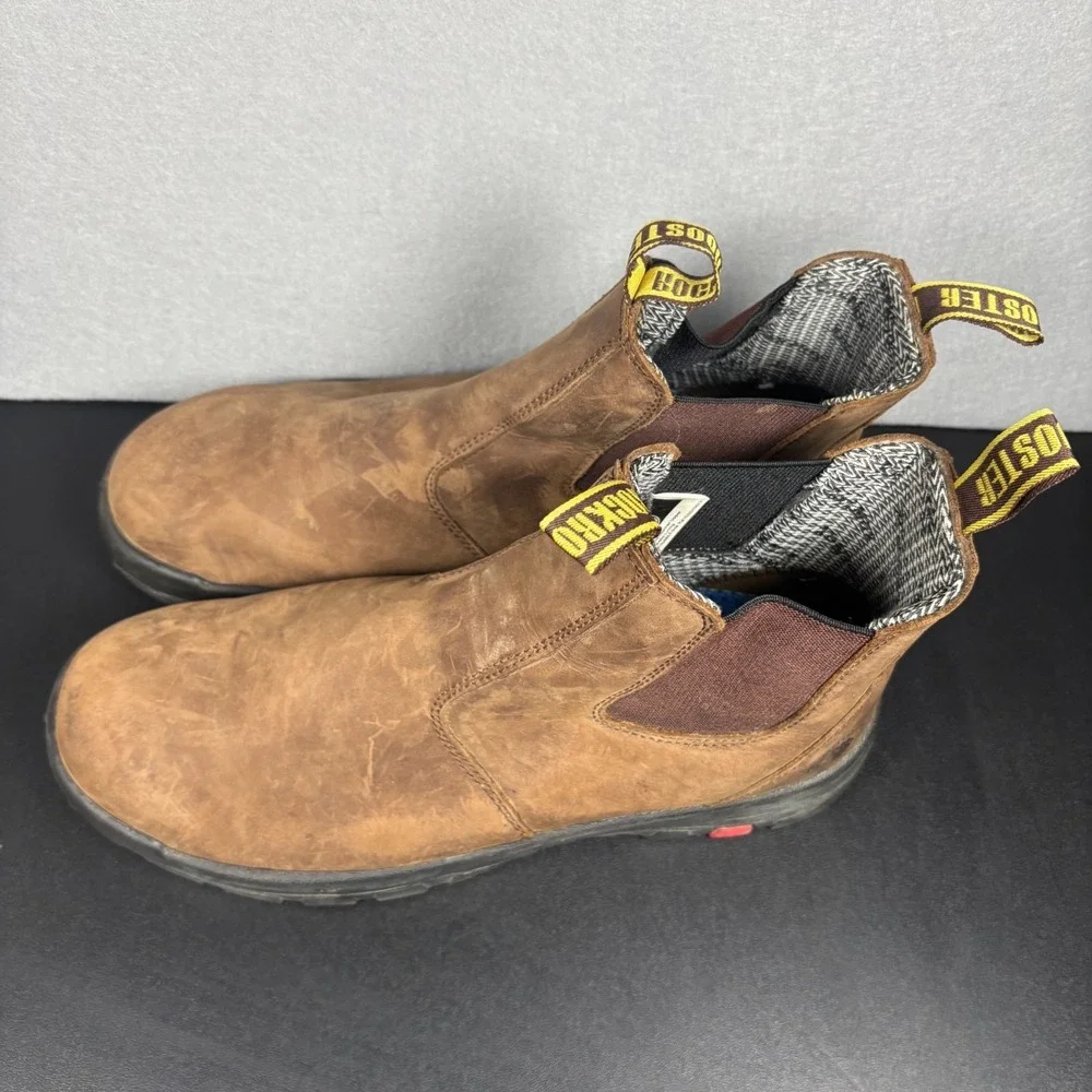 Rockrooster Lumen Brown Leather Work Boots Mens 13 Wide Chelsea Slip On EH AK224